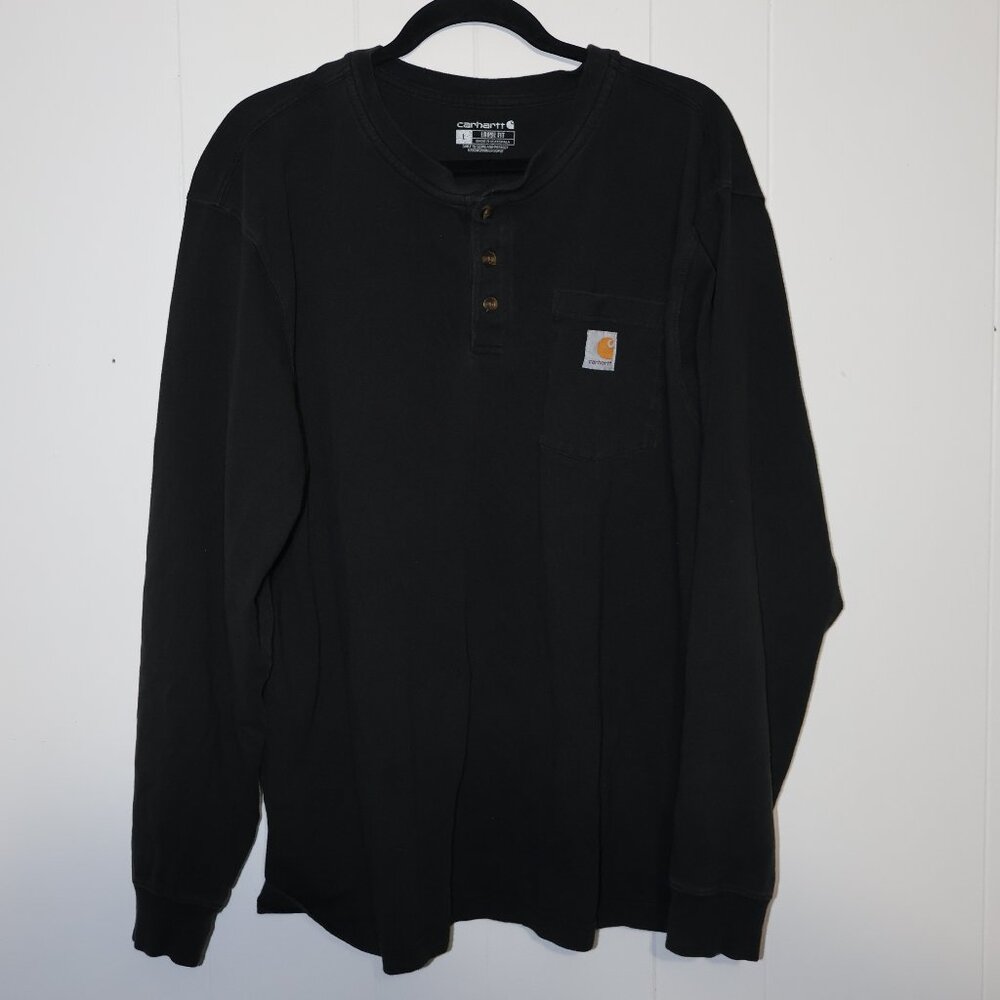 Carhartt Black Pocket Henley Long Sleeve Shirt (Men’s L)